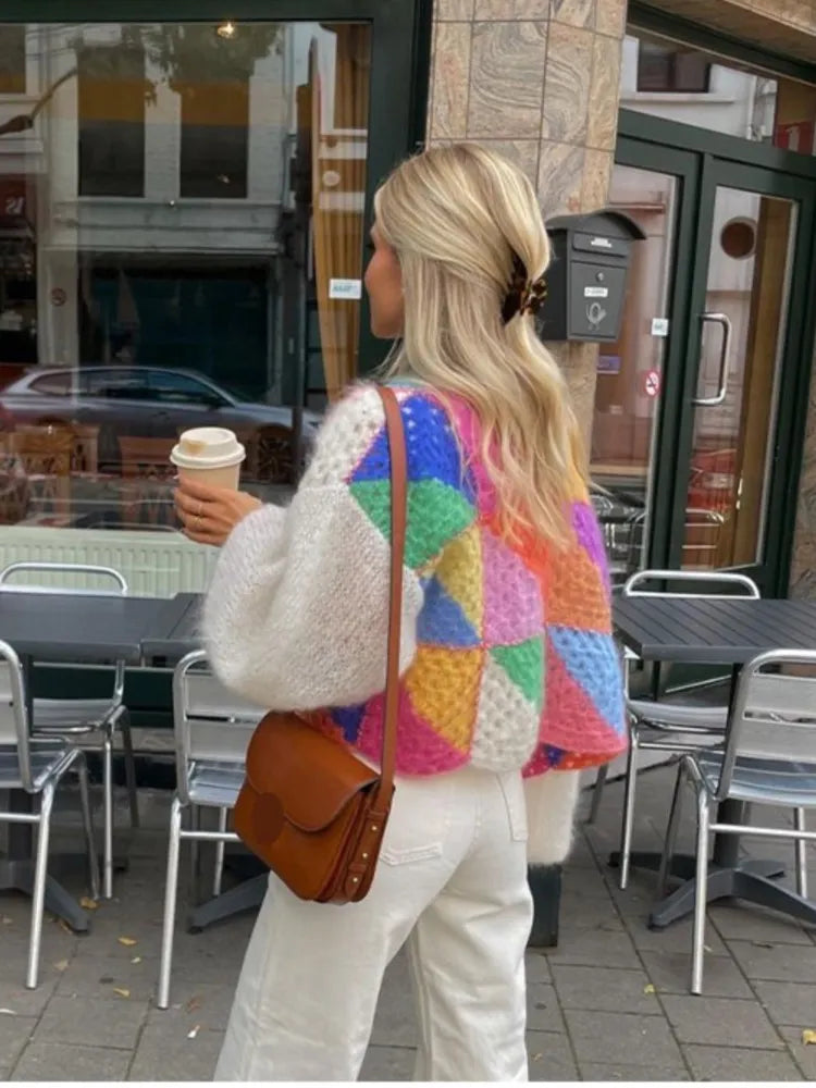 Sweter damski z paskami | Kardigan z bufiastymi rękawami Bridget