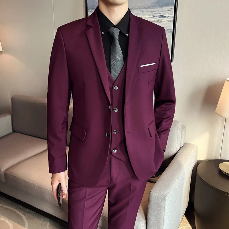 Garnitur Męski Slim Fit 3-Częściowy | Klasyczny Styl Wizytowy na Biznes i Wydarzenia