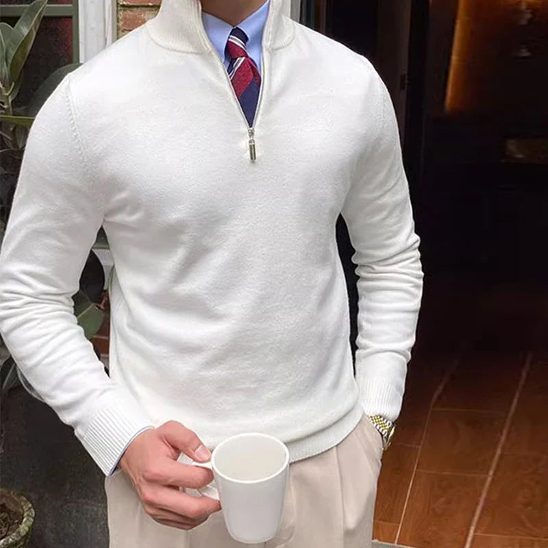 Sweter Męski z Półzamkiem | Styl Smart Casual | Lekka Warstwa | Wysoki Kołnierz