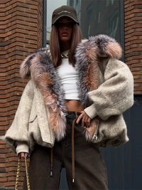 Zimowa kurtka damska oversize z futrzanym kołnierzem | Ciepła kurtka zimowa damska 