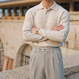Sweter Męski z Kołnierzykiem | Wzór Dzianiny | Slim Fit | Styl Smart Casual