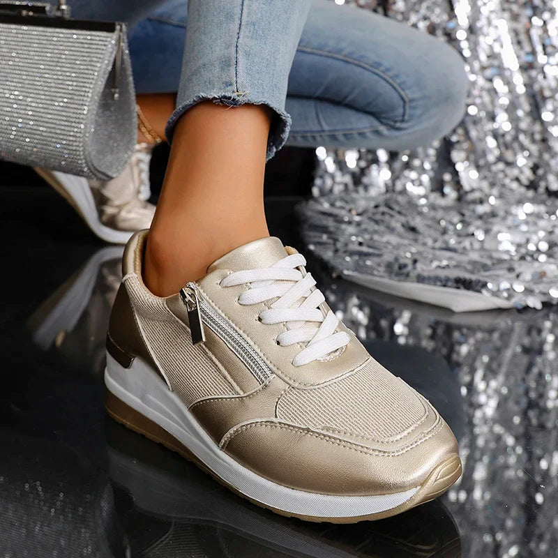 Damskie Sneakersy w Metalicznym Wykończeniu | Styl i Komfort na Co Dzień