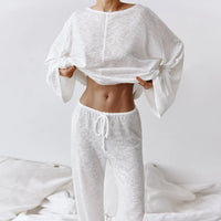 Damski Zestaw Loungewear | Bluzka z Okrągłym Dekoltem i Spodnie