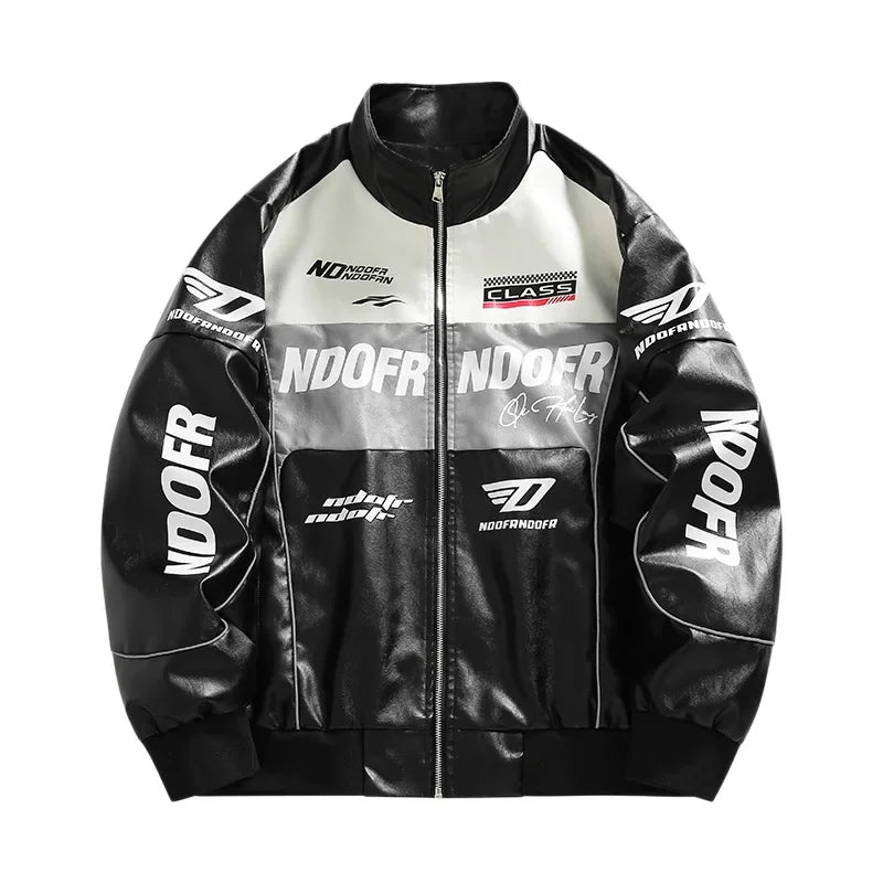 Męska kurtka biker o luźnym kroju z wysoką stójką | Kurtka streetwear na jesień