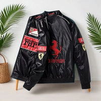 Męska kurtka racing w stylu streetwear z naszywkami | Sportowa kurtka na jesień