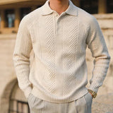 Sweter Męski z Kołnierzykiem | Wzór Dzianiny | Slim Fit | Styl Smart Casual