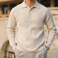 Sweter Męski z Kołnierzykiem | Wzór Dzianiny | Slim Fit | Styl Smart Casual