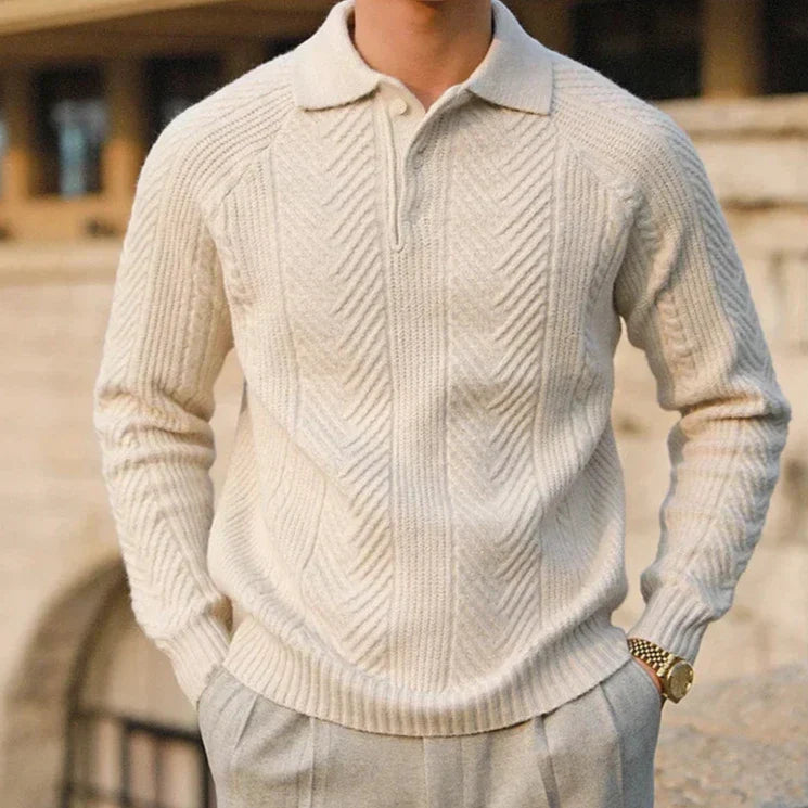 Sweter Męski z Kołnierzykiem | Wzór Dzianiny | Slim Fit | Styl Smart Casual