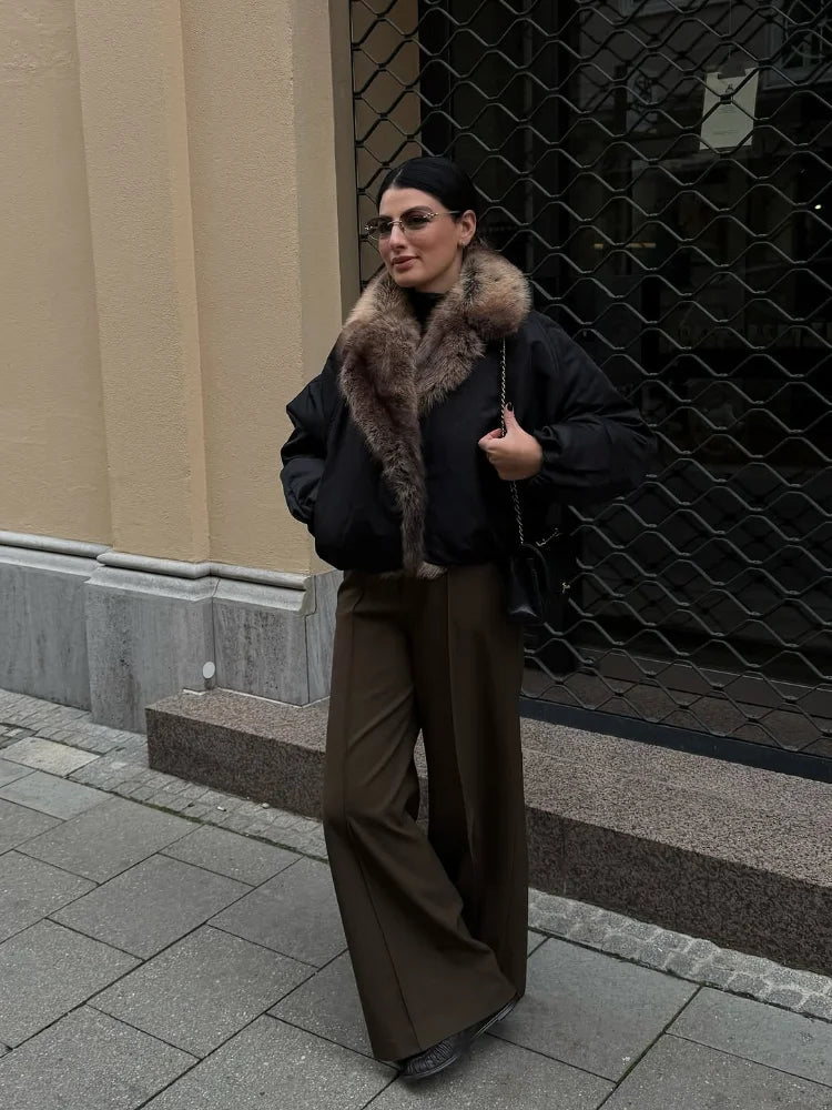 Zimowa kurtka damska z obszywanym kołnierzem | Elegancka kurtka zimowa damska 