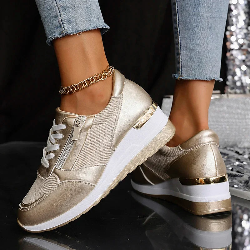 Damskie Sneakersy w Metalicznym Wykończeniu | Styl i Komfort na Co Dzień