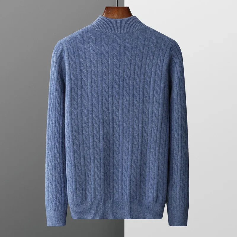 Sweter Męski z Półzamkiem | Wzór Warkoczowy | Slim Fit | Styl Smart Casual