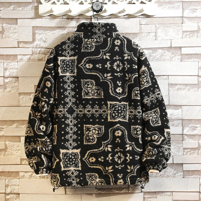 Męska kurtka zimowa z żakardowym wzorem i stójką | Luźna kurtka na chłodne dni