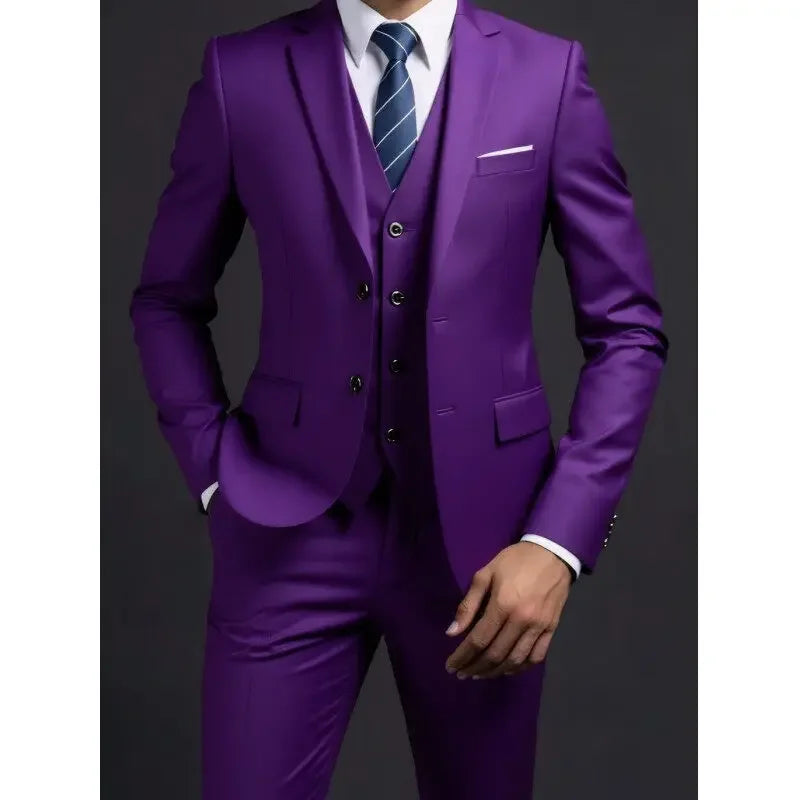 Garnitur Męski Slim Fit 3-Częściowy | Klasyczny Styl Smokingowy na Okazje Formalne