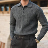 Sweter Męski z Kołnierzykiem | Wzór Dzianiny | Slim Fit | Styl Smart Casual
