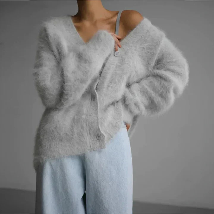 Damski Kardigan z Dekoltem V | Luźny Krój | Styl Casual Elegance | Lekka Warstwa na Jesień i Wiosnę
