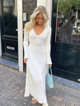 Women’s Ribbed Knit Maxi Dress with Flared Hem | Elegant Long Sleeve Occasion Dress