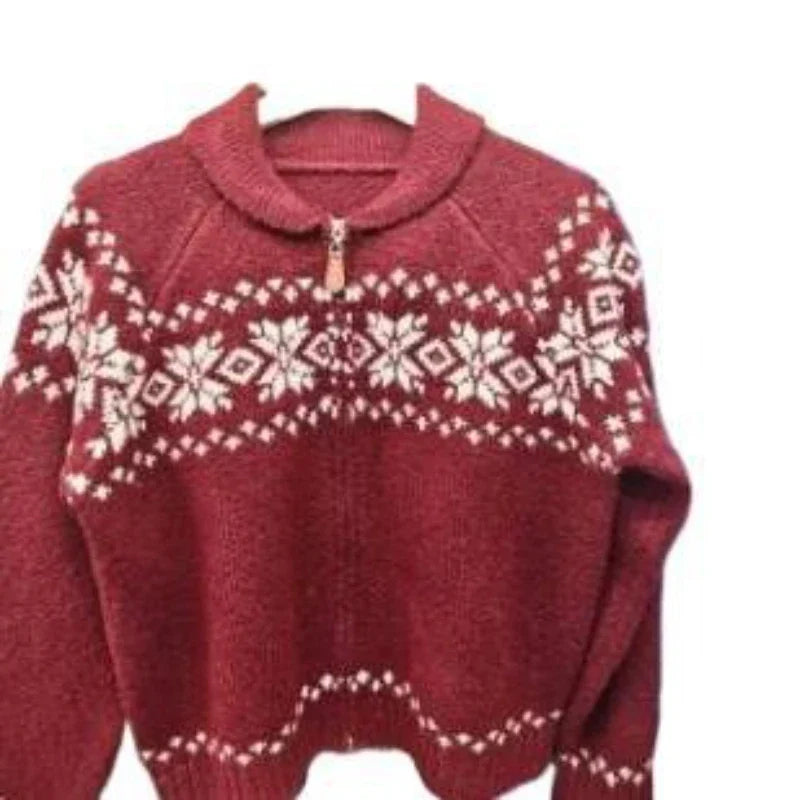 Damski Kardigan Rozpinany z Wzorami Fair Isle | Ciepły Sweter Zimowy
