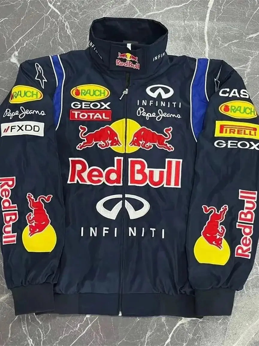 Męska kurtka sportowa racing z haftowanymi naszywkami | Kurtka streetwear na jesień