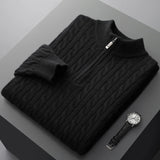 Sweter Męski z Półzamkiem | Wzór Warkoczowy | Slim Fit | Styl Smart Casual