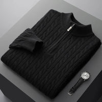 Sweter Męski z Półzamkiem | Wzór Warkoczowy | Slim Fit | Styl Smart Casual