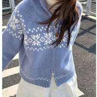 Damski Kardigan Rozpinany z Wzorami Fair Isle | Ciepły Sweter Zimowy