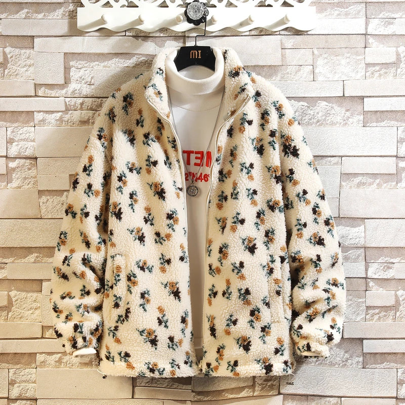 Męska kurtka zimowa z żakardowym wzorem i stójką | Luźna kurtka na chłodne dni