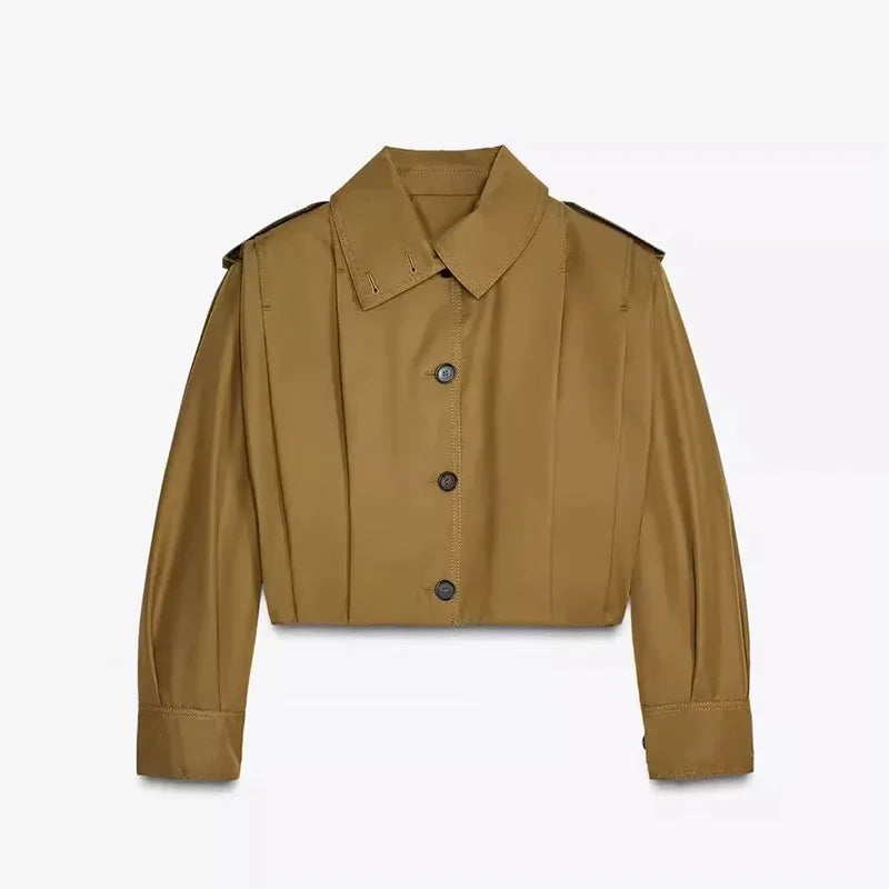 Krótka kurtka damska typu trench o aplikacji kroju | Stylowa kurtka przejściowa damska 