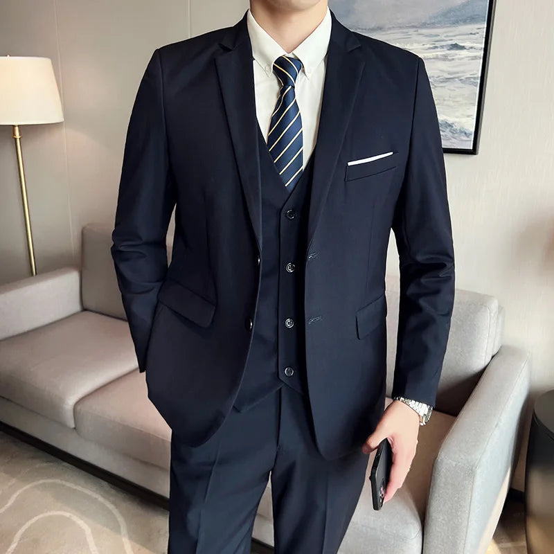 Garnitur Męski Slim Fit 3-Częściowy | Klasyczny Styl Wizytowy na Biznes i Wydarzenia