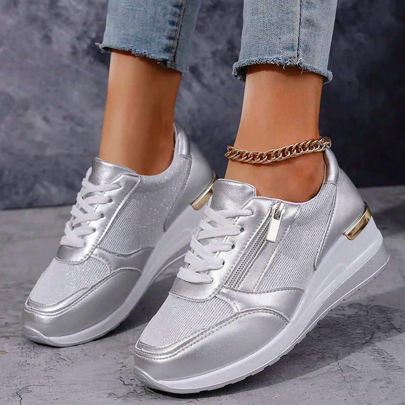 Damskie Sneakersy w Metalicznym Wykończeniu | Styl i Komfort na Co Dzień