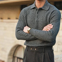 Sweter Męski z Kołnierzykiem | Wzór Dzianiny | Slim Fit | Styl Smart Casual