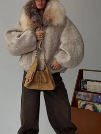 Zimowa kurtka damska oversize z futrzanym kołnierzem | Ciepła kurtka zimowa damska 