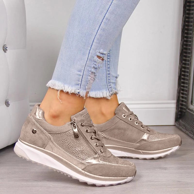 Sneakersy Damskie na Platformie | Zamek Boczny | Stylowe Detale | Antypoślizgowa Podeszwa | Na Co Dzień