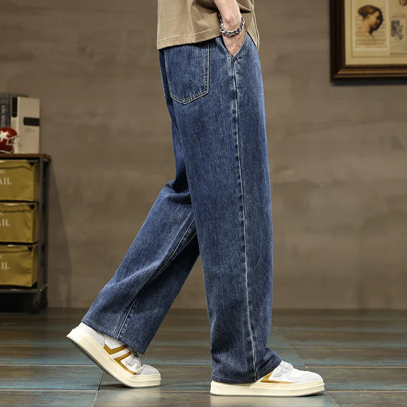 Jeansy męskie z troczkiem | Luźny krój | Styl streetwear | Wygodne spodnie na co dzień