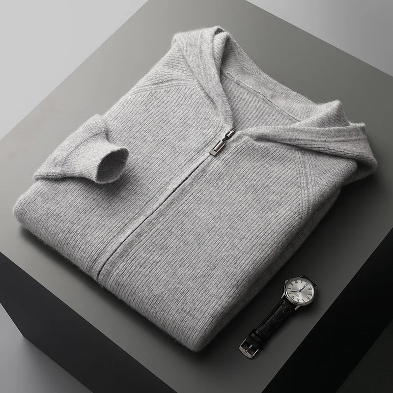Sweter Męski z Kapturem | Zamek na Całej Długości | Styl Smart Casual | Lekka Warstwa na Przejściowe Pory Roku