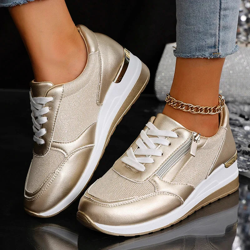 Damskie Sneakersy w Metalicznym Wykończeniu | Styl i Komfort na Co Dzień