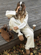 Dwuczęściowy komplet damski na jesień i zimę z kołnierzem | Stylowy zestaw damski 