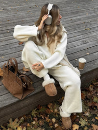 Dwuczęściowy komplet damski na jesień i zimę z kołnierzem | Stylowy zestaw damski 