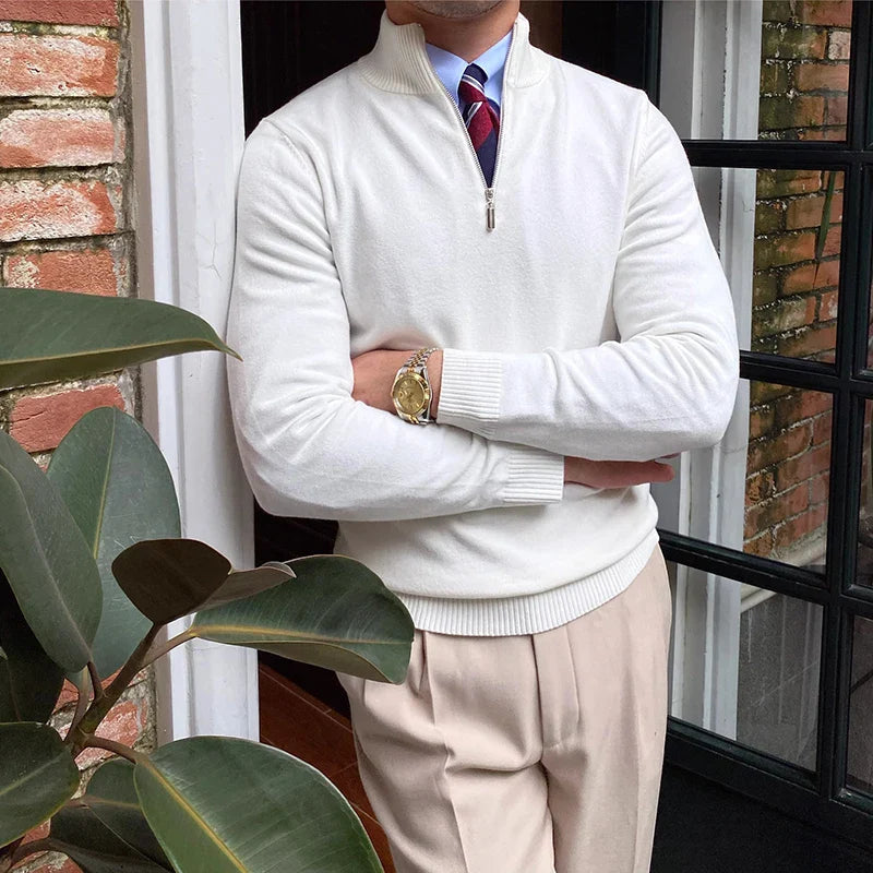 Sweter Męski z Półzamkiem | Styl Smart Casual | Lekka Warstwa | Wysoki Kołnierz