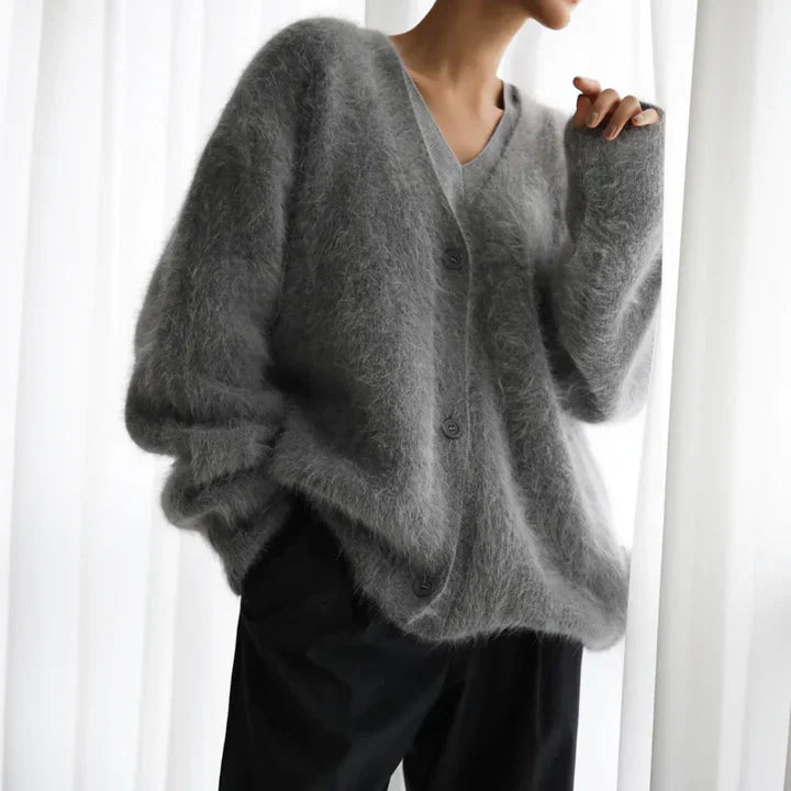 Damski Kardigan z Dekoltem V | Luźny Krój | Styl Casual Elegance | Lekka Warstwa na Jesień i Wiosnę