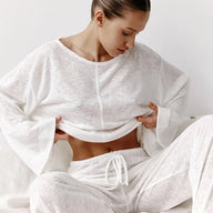 Damski Zestaw Loungewear | Bluzka z Okrągłym Dekoltem i Spodnie
