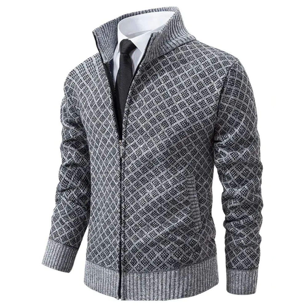 Sweter Męski z Zamkiem | Styl Smart Casual | Elegancki Wzór | Jesienna i Zimowa Warstwa