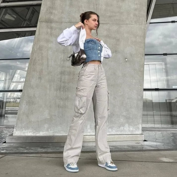 Spodnie cargo z wysokim stanem | Szerokie nogawki | Streetwear | Styl miejski