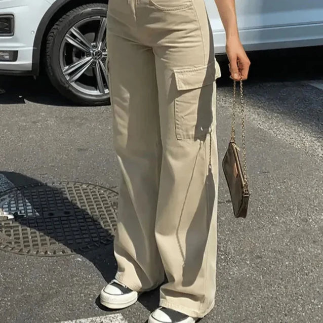 Spodnie cargo z wysokim stanem | Szerokie nogawki | Streetwear | Styl miejski