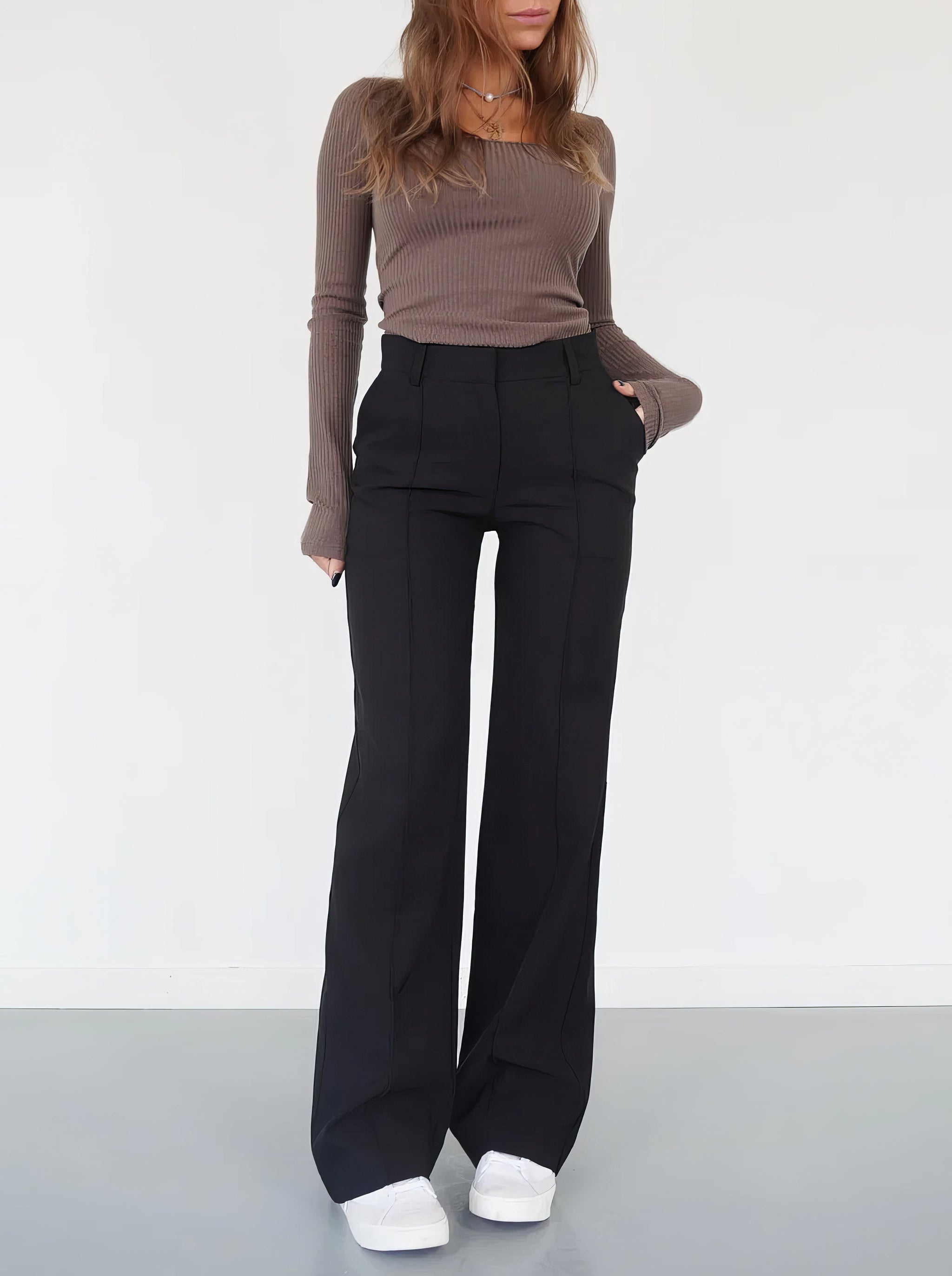 Eleganckie spodnie z wysokim stanem | Szerokie nogawki | Spodnie do pracy | Casual chic