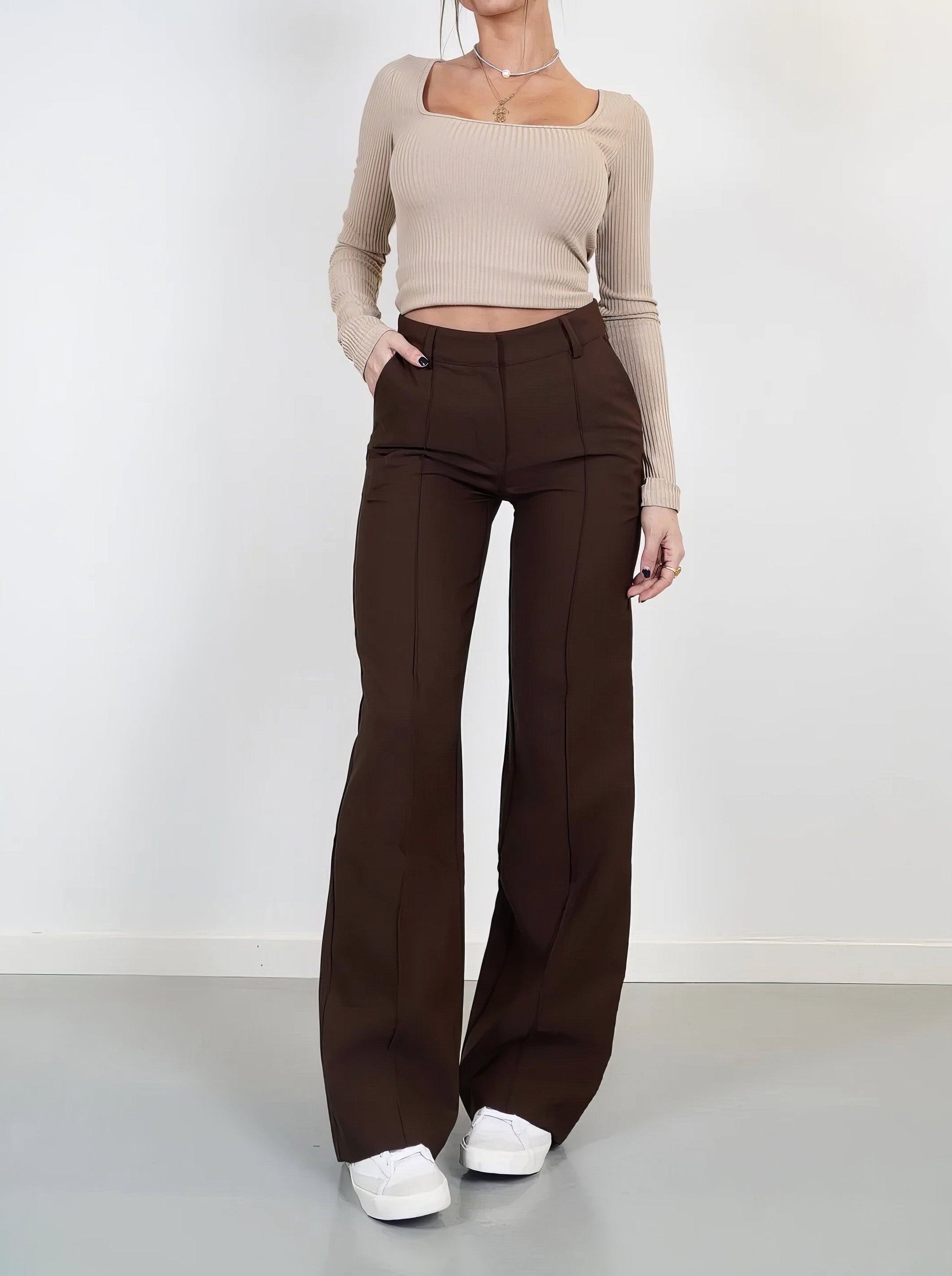 Eleganckie spodnie z wysokim stanem | Szerokie nogawki | Spodnie do pracy | Casual chic