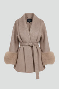 Damski długi płaszcz zimowy z paskiem i mankietami | Elegancki płaszcz na zimę