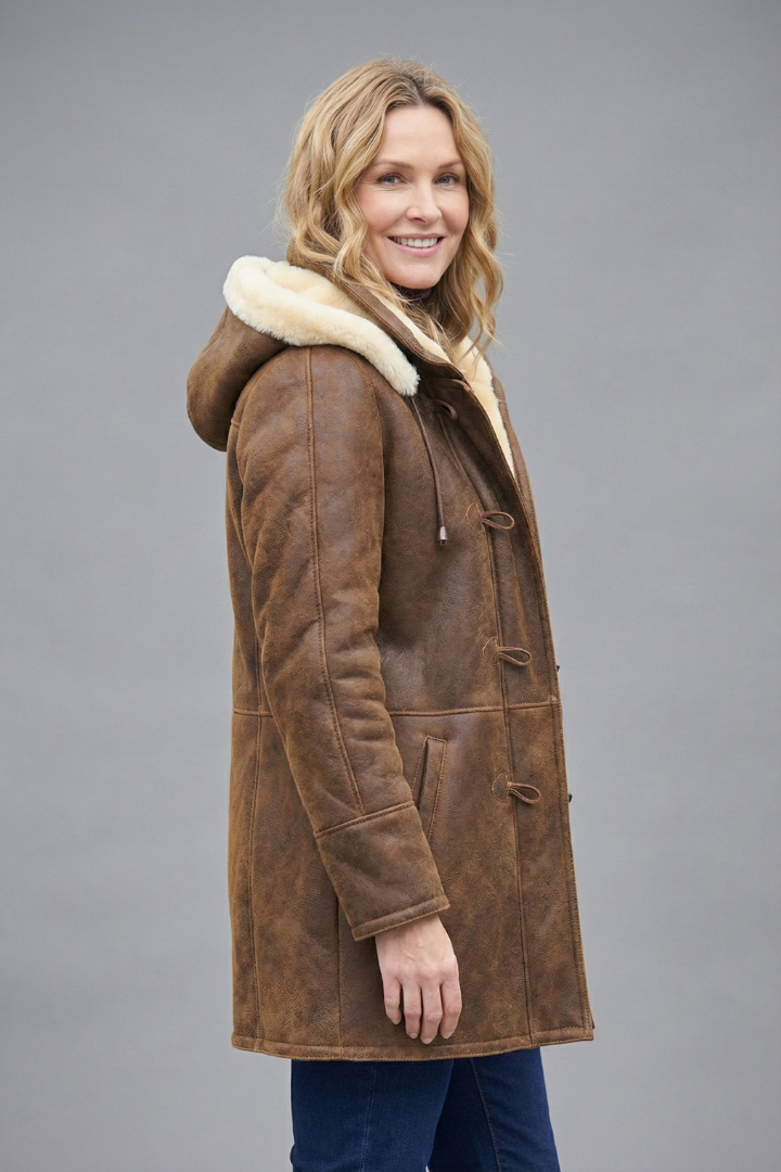 Damski płaszcz zimowy z zabezpieczeniem i zapięciem na kołki | Klasyczny płaszcz na zimę