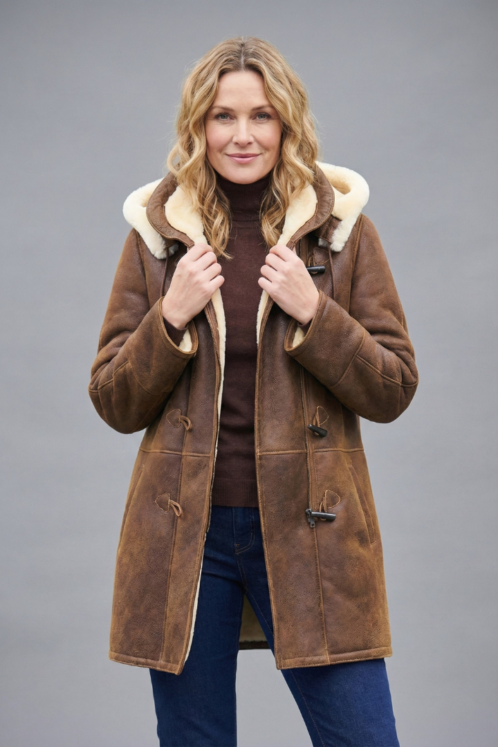 Damski płaszcz zimowy z zabezpieczeniem i zapięciem na kołki | Klasyczny płaszcz na zimę