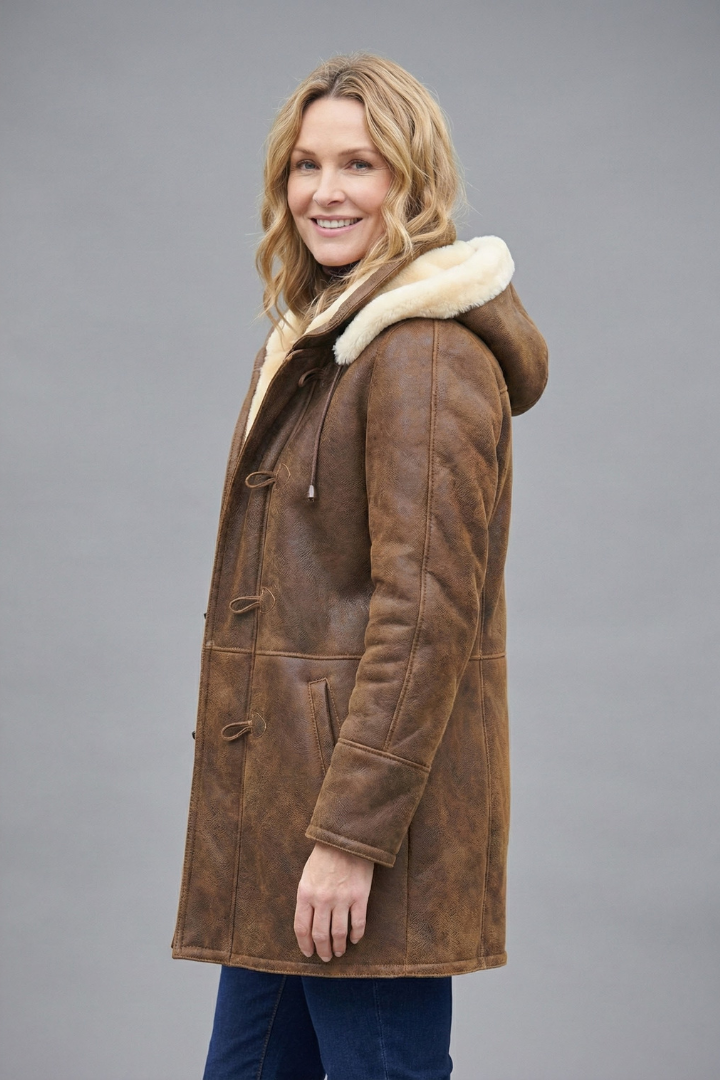 Damski płaszcz zimowy z zabezpieczeniem i zapięciem na kołki | Klasyczny płaszcz na zimę