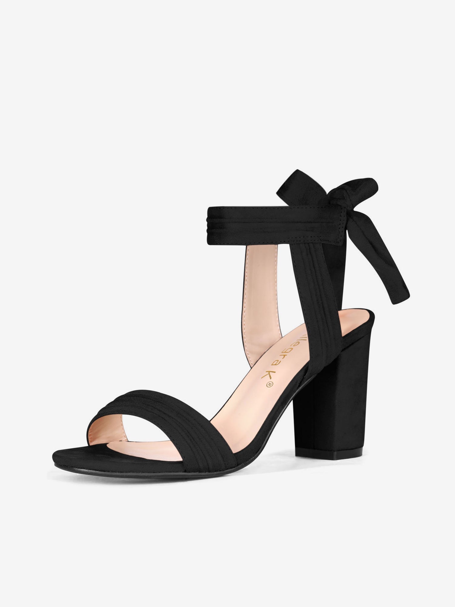 Faux Suede Open Toe Ankle Tie Back Chunky Heel Sandals